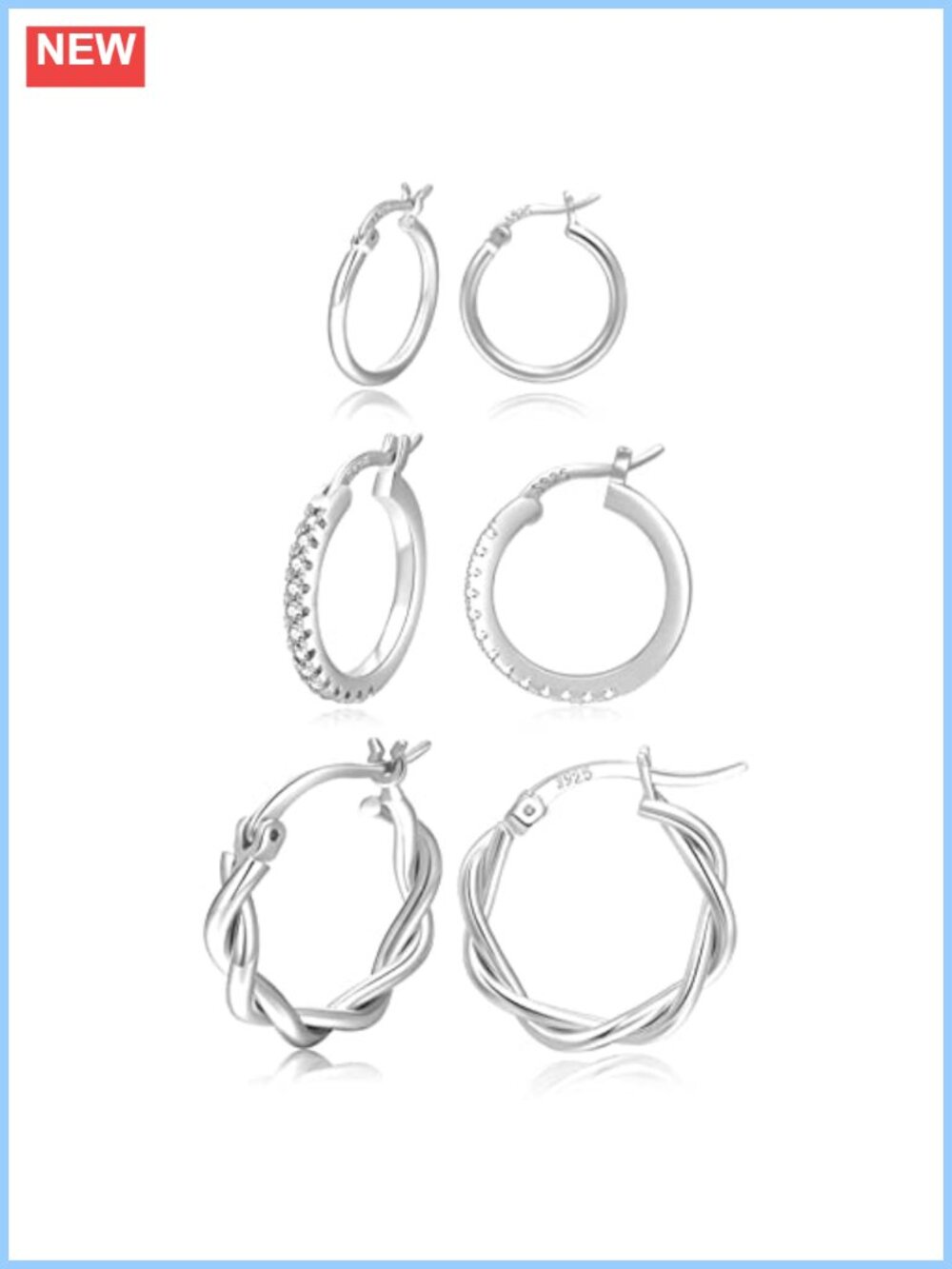 925 Sterling Silver Small Hoop Earrings Set Hypoallergenic 3 Pairs Women